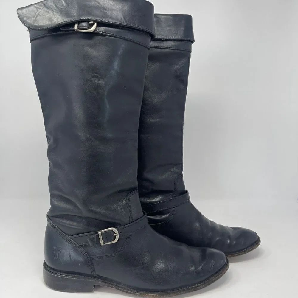 Frye Women's Knee-High Leather Pull-On Riding Boots Black Size 7